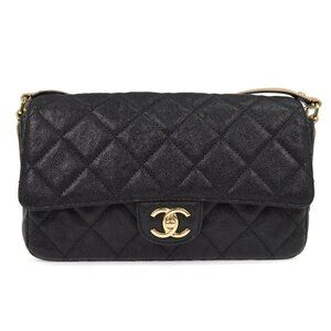 Chanel Black Calfskin Single Flap Shoulder Bag NQ00888